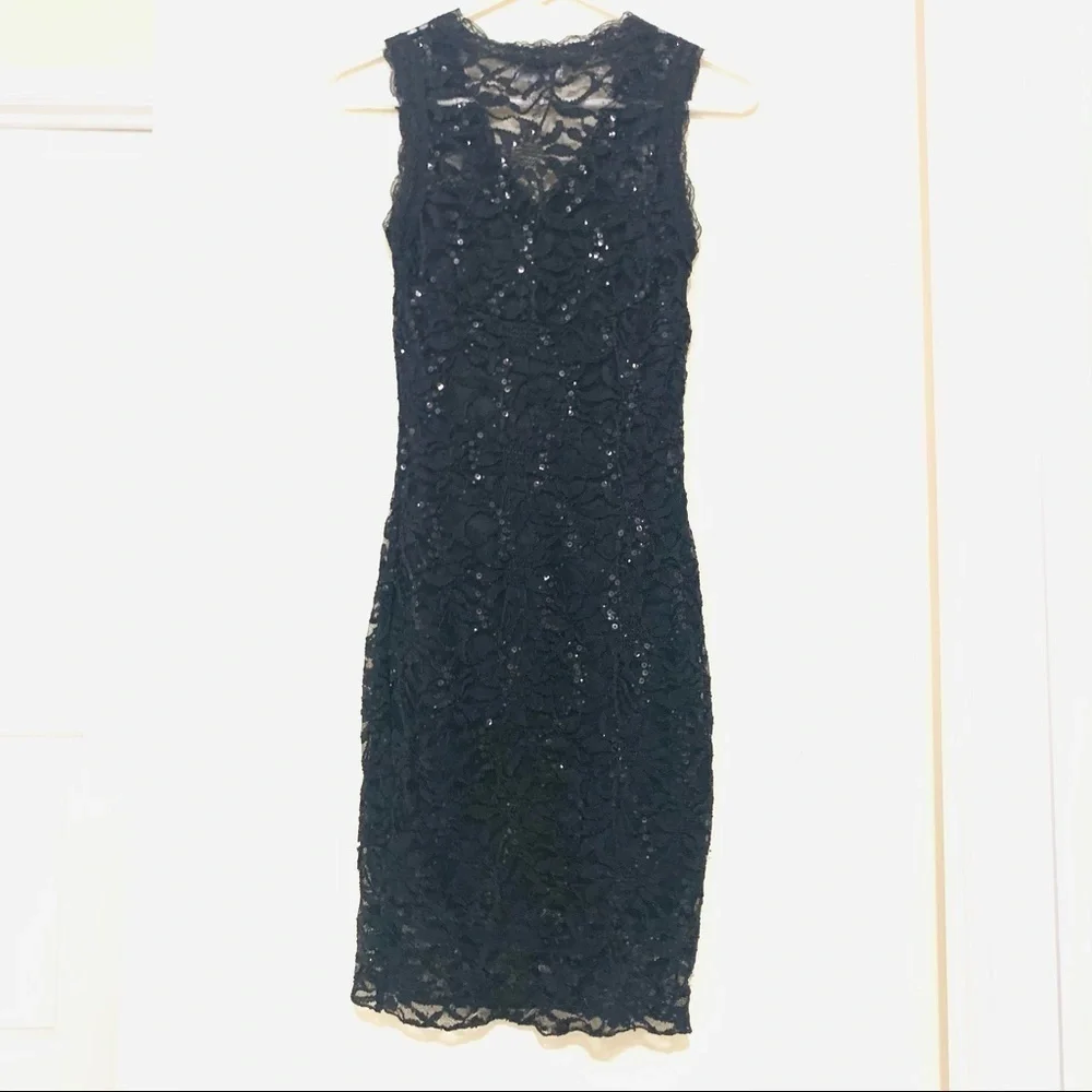 EMERALD SUNDAE black lace sequin bodycon dress S